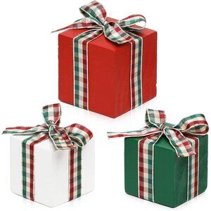 Christmas Tiered Tray Decor Set of 3 Mini Wood Presents Small Gift Christmas Tab